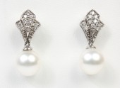 18K WHITE GOLD DIAMOND & PEARL EARRINGS