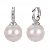STERLING SILVER FRESHWATER PEARL HUGGIE HOOP EARRINGS