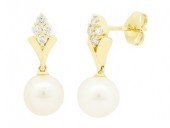14K YELLOW GOLD DIAMOND PEARL EARRINGS