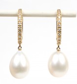 14K YELLOW GOLD DIAMOND & PEARL EARRINGS