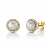 14K YELLOW GOLD DIAMOND CULTURED PEARL EARRINGS