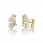 14K YELLOW GOLD DIAMOND CULTURED PEARL EARRINGS