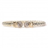 14K/STERLING SILVER DIAMOND 4MM OPEN BRACELET