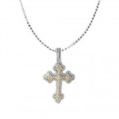 VAHAN 14K AND STERLING SILVER .10CTW DIAMOND CROSS PENDANT