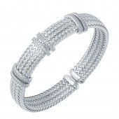 MESH STERLING SILVER WOVEN CUFF BRACELET WITH CZ STATIONS