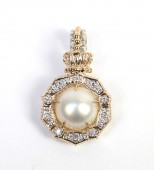 VAHAN STERLING SILVER & 14K DIAMOND AND MABE PEARL PENDANT/ENHANCER