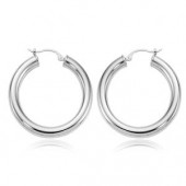 STERLING SILVER TUBE HOOP EARRINGS 4X30MM