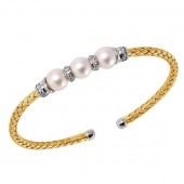 STERLING SILVER GOLD PLATED WOVEN GIANNA CUFF BRACELET WITH PEARLS & CZ