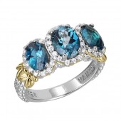 STERLING SILVER AND 14K LONDON BLUE TOPAZ  AND DIAMOND RING