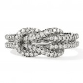 JOHN HARDY STERLING SILVER AND DIAMOND LOVE KNOT RING .48CTW