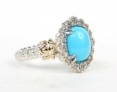 VAHAN STERLING SILVER & 14K GOLD  DIAMOND & TURQUOISE RING