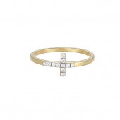 STERLING SILVER & GOLD PLATED LAB GROWN DIAMOND CROSS RING SIZE 5