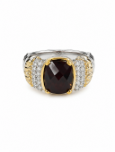 STERLING SILVER & 14K DIAMOND & GARNET RING