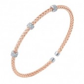 MESH STERLING SILVER ROSE CUFF BRACELET WITH CZ STATIONS