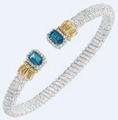 VAHAN STERLING SILVER AND 14K YELLOW GOLD DIAMOND 4MM OPEN CUFF BRACELET