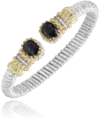 Vahan Sterling Silver And 14K Gold .10Ctw Diamond Black Onyx 6Mm Open Bracelet