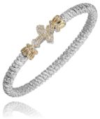 VAHANS STERLING SILVER/14K DIAMOND 4MM CROSS CLOSED BRACELET