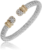 Vahan Sterling Silver And 14K Gold .29Ctw Diamond 6Mm Cuff Bracelet
