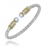 VAHAN STERLING SILVER & 14K DIAMOND & PEARL OPEN BRACELET