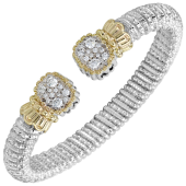 Vahan Sterling Silver And 14K Yellow Gold 8Mm  .82Ctw Diamond Open Cuff Bracelet