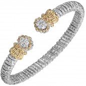 Vahan Sterling Silver And 14K  Gold .34Ctw Diamond 6Mm Open Cuff Bracelet