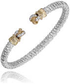 Vahan Ss/14K .12Ctw Diamond 4Mm Open Cuff Bracelet