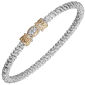 Vahan Sterling Silver And 14K Gold .05Ctw Diamond Closed Bracelet