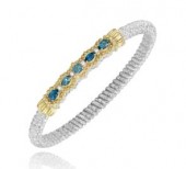 ALWAND VAHAN STERLING SILVER AND 14K YELLOW GOLD 4MM  .06CTW DIAMOND & LONDON BLUE TOPAZ BANGLE BRACELET