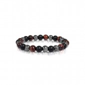 RED TIGER EYE BLACK HEMATITE BLACK ONYX BEAD BRACELET