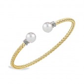 MESH GOLD PLATED CUFF BRACELET WITH PEARLS & CZ