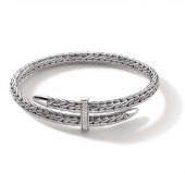 JOHN HARDY SILVER SPEAR DIAMOND PAVE BYPASS FLEXIBLE CUFF BRACELET