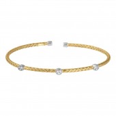 STERLING SILVER GOLD PLATED CUFF BANGLE BRACELET WITH CZ STATIONS