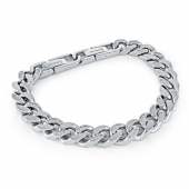 STAINLESS STEEL CURB BRUSED POLISHED CZ BRACELET