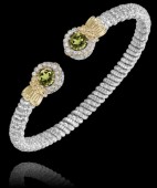14K & STERLING SILVER 4MM GREEN AMETHYST AND DIAMOND CUFF BRACELET