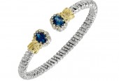 VAHAN STERLING SILVER AND 14K 4MM DIAMOND & LONDON BLUE TOPAZ CUFF BRACELET