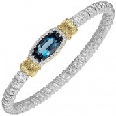 VAHAN STERLING SILVER & 14K 4MM DIAMOND &  BLUE TOPAZ CLOSED BRACELET