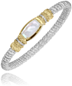 VAHAN STERLING SILVER & 14K 4MM MOTHER OF PEARL AND DIAMOND CLOSED BARREL BRACELET