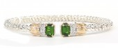 VAHAN STERLING SILVER AND 14K  DIAMOND AND CHROME DIOPSIDE 3MM OPEN BRACELET