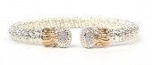 VAHAN STERLING SILVER AND 14K 6MM OPEN CUFF BRACELET