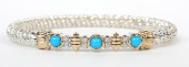 VAHAN STERLING SILVER AND 14K 4MM TURQUOISE AND DIAMOND CLOSED BRACELET