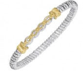 VAHAN STERLING SILVER AND 14K 3MM CLOSED DIAMOND BAR BRACELET