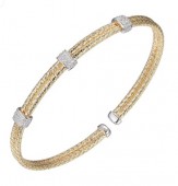 STERLING SILVER GOLD PLATED DOUBLE MESH CUFF CZ BRACELET