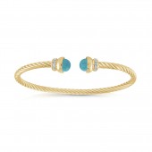 GOLD VERMEIL TURQUOISE TWIST CABLE CUFF BANGLE WITH CUBIC ZIRCONIA