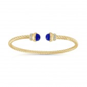 GOLD VERMEIL LAPIS TWIST CABLE CUFF BANGLE WITH CUBIC ZIRCONIA