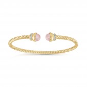 GOLD VERMEIL ROSE QUARTZ TWIST CABLE CUFF BANGLE WITH CUBIC ZIRCONIA