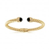 GOLD VERMEIL CUBIC ZIRCONIA & ONXY TWIST CUFF BRACELET