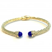 GOLD VERMEIL CUBIC ZIRCONIA & LAPIS TWIST CUFF BRACELET