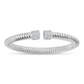 STERLING SILVER RHODIUM PLATE GROVED CUBIC ZIRCONIA BANGLE