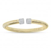 GOLD VERMEIL GROVED CUBIC ZIRCONIA BANGLE