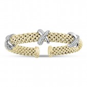 STERLING SILVER & GOLD VERMEIL POPCORN CUFF WITH CUBIC ZIRCONIA X STATIONS